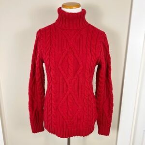 Aran Mor Red Cable Knit Turtleneck Sweater